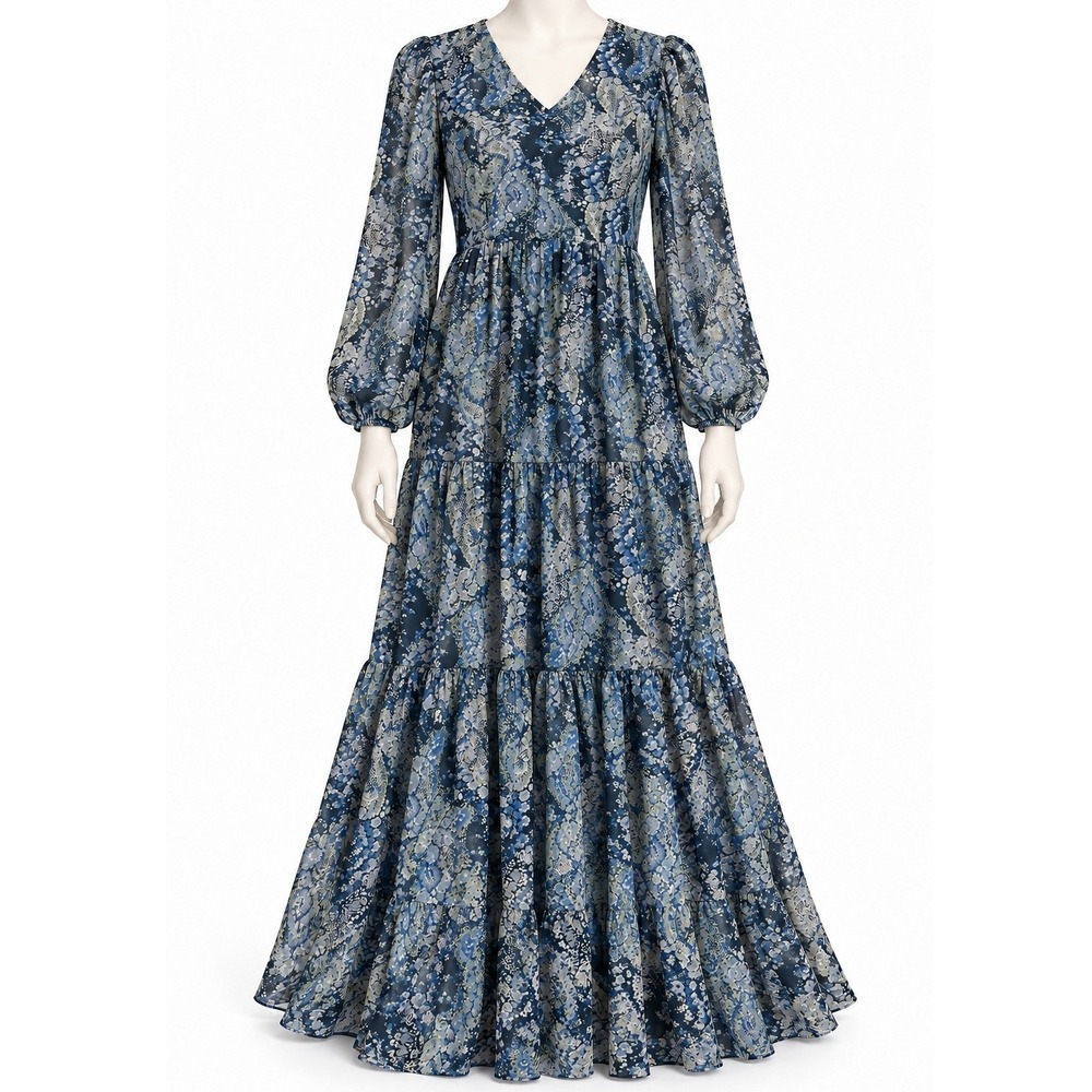 Prairie Cottagecore Maxi Tiered Dress Small Bishop Sleeve Modest Whimsical Boho